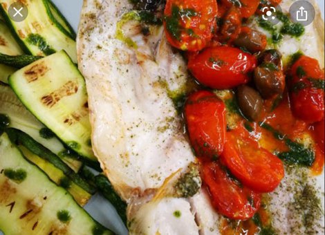 Grilled sea bass fillet with grilled vegetables